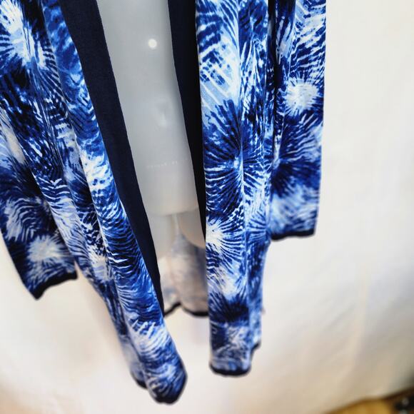 Lands End Women's Blue Tie Dye Open Front Long Sleeve Cardigan Sweater M/Tall - Picture 6 of 14